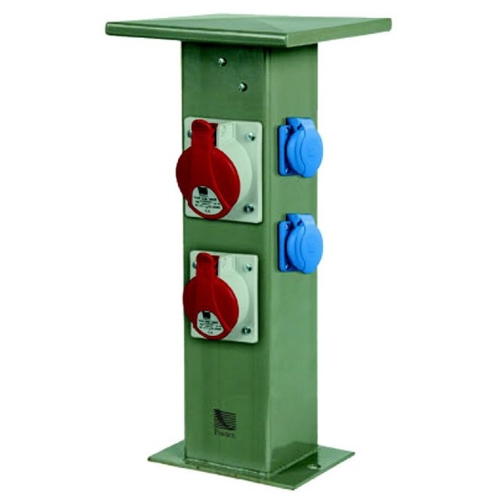 Външен стълб с 4 гнезда, Pawbol, 1x16A/5p + 1x32A/5p + 2x230V, зелен