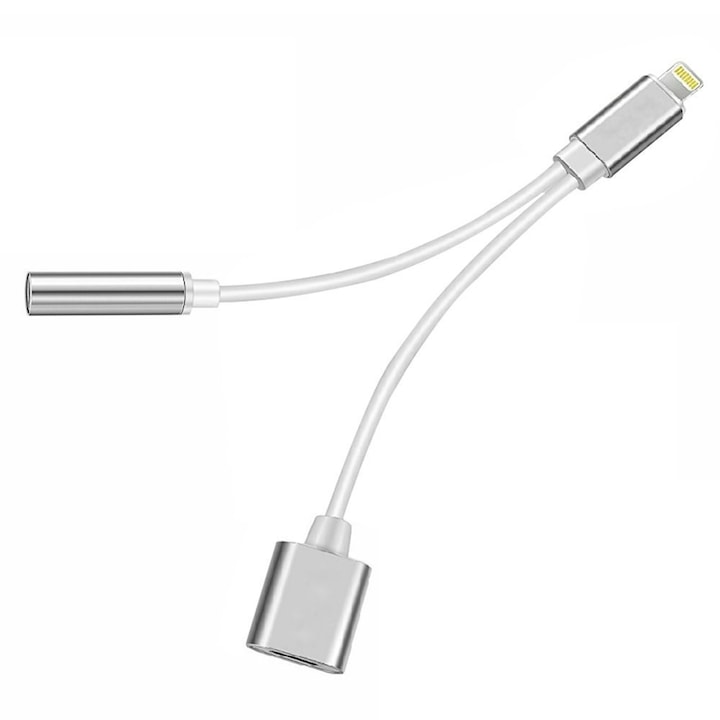 Cablu adaptor cu mufa jack 3,5mm si USB pentru iPhone 7 si 7 Plus