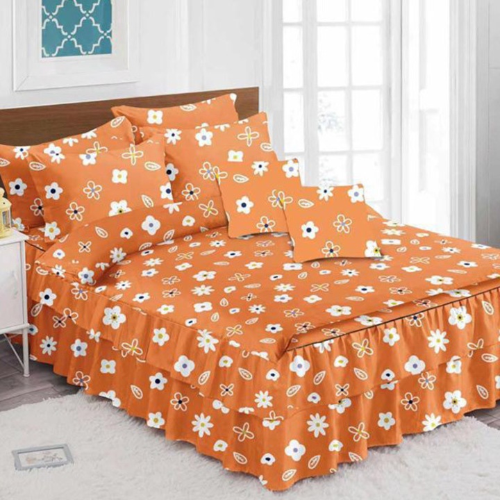 Lenjerie de pat cu volanase pentru 2 persoane, Pucioasa, Orange Garden, Finet, 6 piese