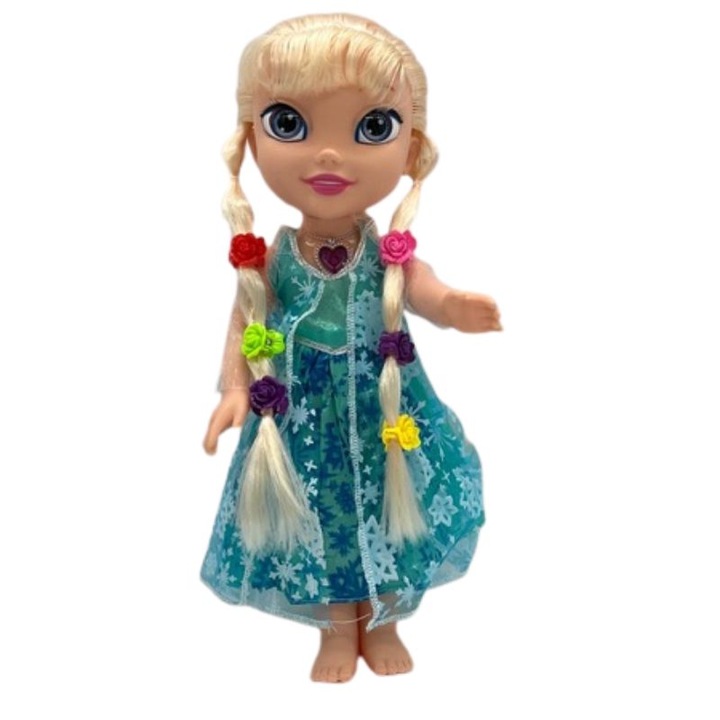 Papusa Elsa cu muzica, lumina in codite, accesorii de par, oglinda si perie, 34 cm, 3 ani, multicolor