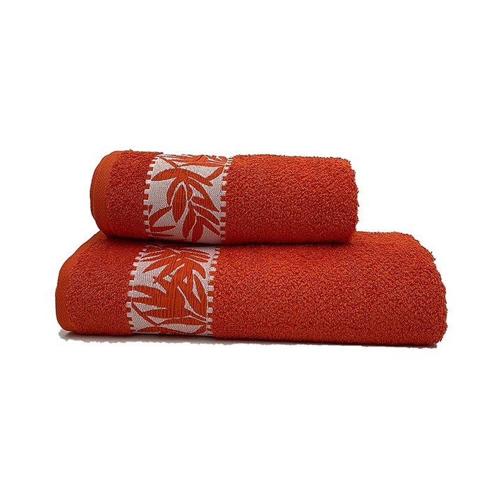 Комплект 2 кърпи за баня, Majoli, Blatt Terra, 50 х 100 см и 70 х 140 см, 100% памук