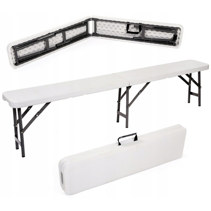Сгъваема пейка за градина или кетъринг, HDPDE, 180x24x42см, бяла
