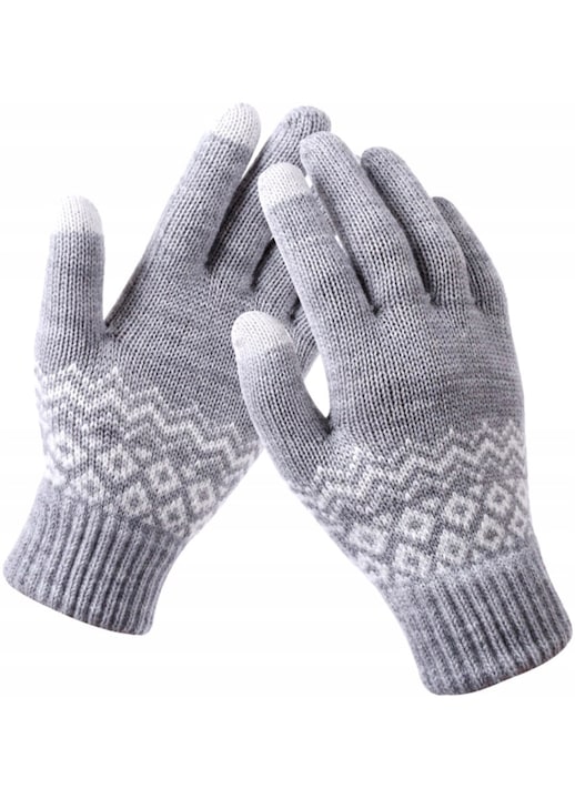 Дамски ръкавици със скандинавска шарка, Edibazzar, Acrylic, Grey, One Size