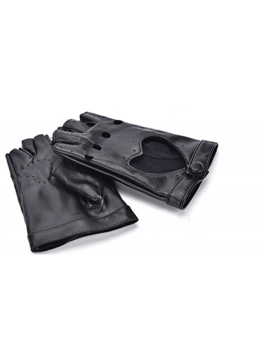 Дамски ръкавици без пръсти, Edibazzar, Екологична кожа, Черни, Един размер