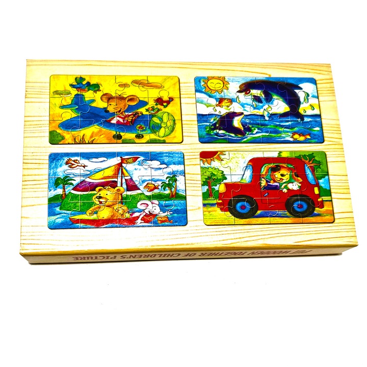 Fából készült puzzle rókaképekkel 4 x 12 db