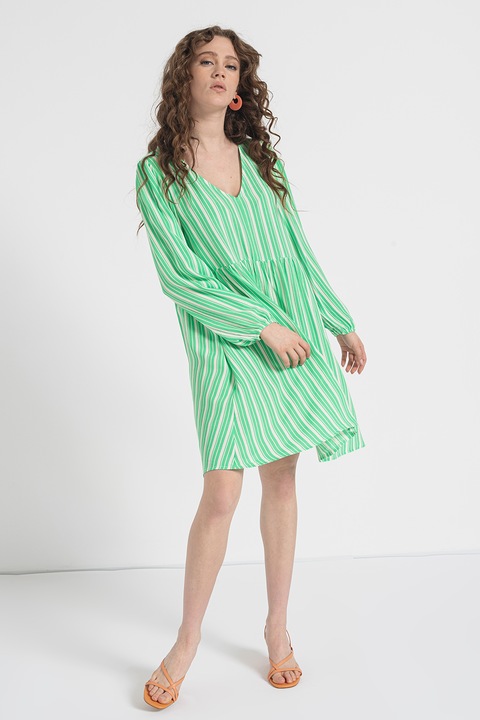 Tom Tailor, V-nyakú csíkos ruha, Fehér/Zöld