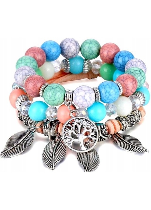 Gyöngyös női karkötő készlet, Fém/Akril, Többszínű, 3 db