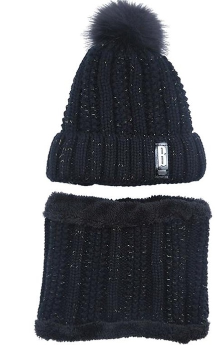 Комплект с дамски шал и шапка Edibazar Акрил Черен One Size