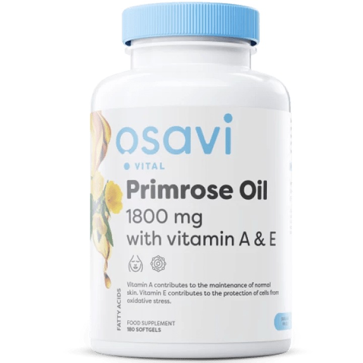 Хранителна добавка Osavi Primrose Oil 1800 mg with Vitamin A and E, 180 Гел капсули