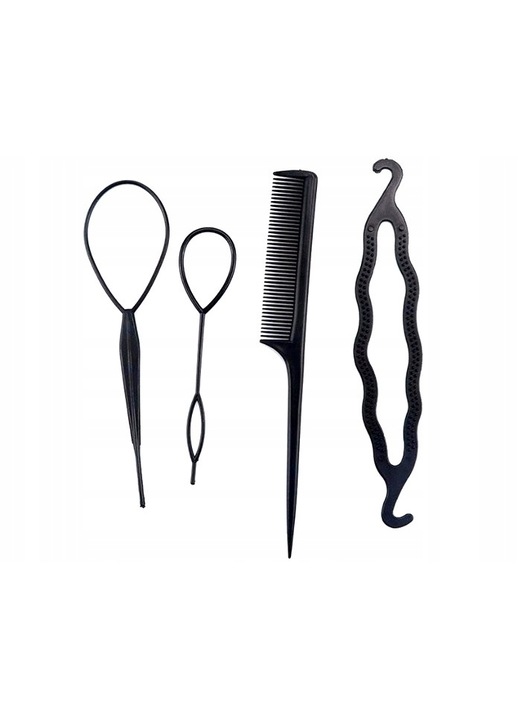 Set de par pentru coc retro vintage, Edibazzar, Plastic, 4 piese, Negru