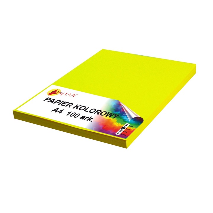 Hartie colorata, Shan, Format A4, 100 de coli, Galben neon