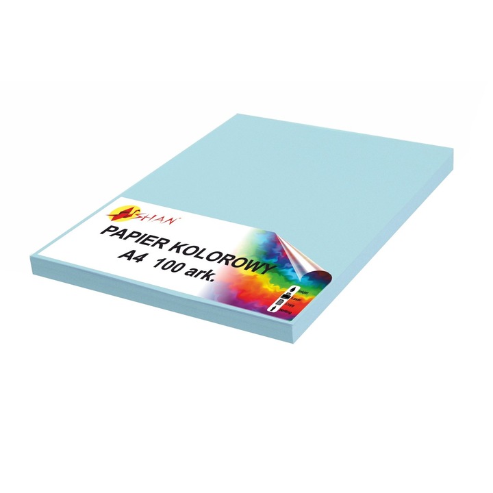 Hartie colorata, Shan, 1026899093, Format A4, 100 de coli, Albastru