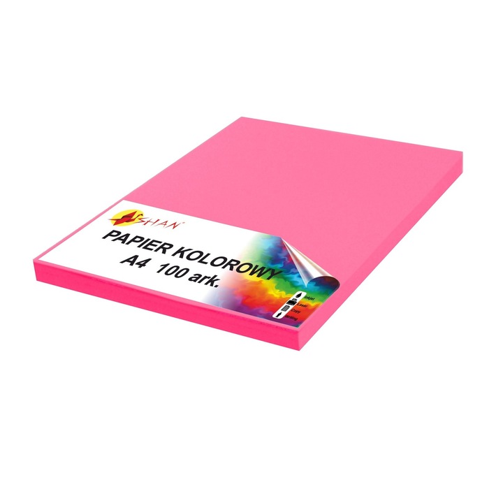Hartie colorata, Shan, 1026899579, Format A4, 100 de coli, Roz