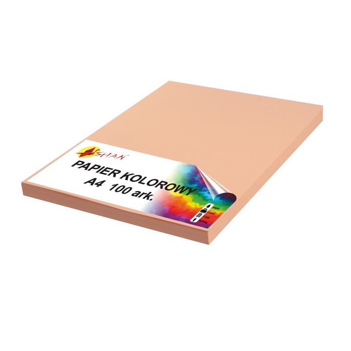Hartie colorata, Shan, Format A4, 100 de coli, Piersica