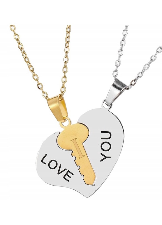 2 db-os I love you nyaklánc készlet, Edibazzar, fém, ezüst/arany