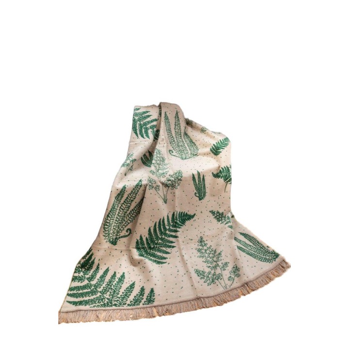 Cuvertura decorativa, Unia, 150x200cm, Palmier, Bumbac/Acril, Verde/Crem