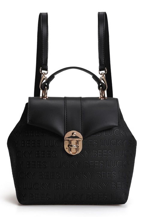 Lucky Bees, Rucsac din piele ecologica cu clapa, Negru