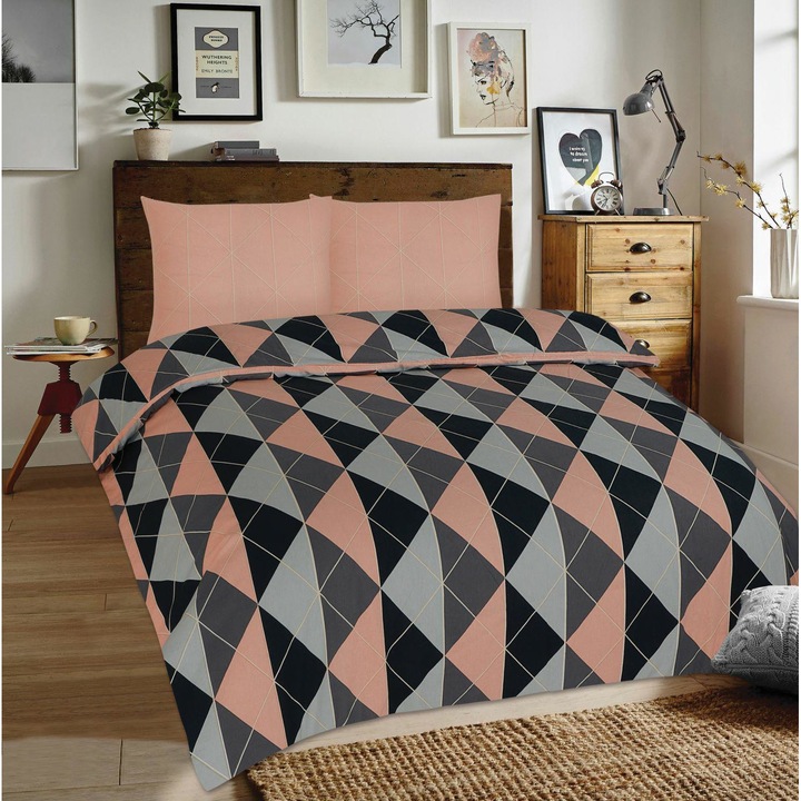 Lenjerie pat, Matex, Bumbac, 220x200, Gri/Maro