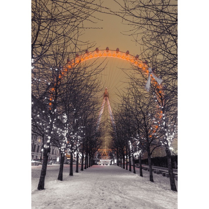 Poster perete, Zakito Posters, 70x100cm London Eye pe timp de noapte cu copaci, Assaf Frank