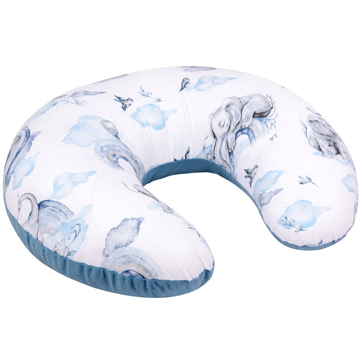 Възглавница за кърмене Bellochi, Памук/Кадифе, 60x40x15 см, Син