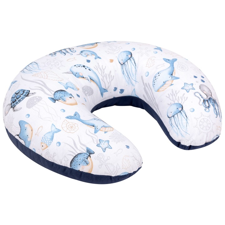 Възглавница за кърмене Bellochi, Памук/Кадифе/Полиестер, 60x40x15 см, Verne, синьо/бяло