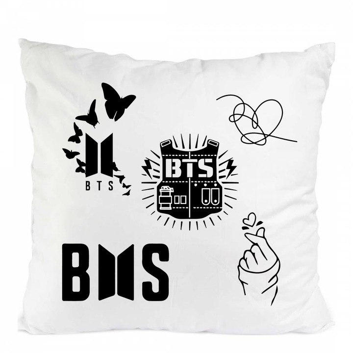 Perna personalizata bts kpop army love, Poliester, Alb, 40 x 40 cm