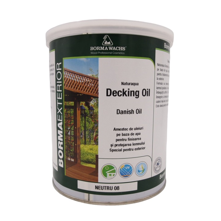 Ulei pe baza de apa special pentru finisarea si protejarea lemnului, Borma Wachs, Naturaqua Decking Oil, 1 L