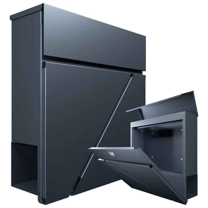 Cutie postala exterior Mark Adler Post 3.0, otel galvanizat, spatiu ziare, buzunar pentru materiale publicitare, antracit, 37x37x 10.5 cm, accesorii montare