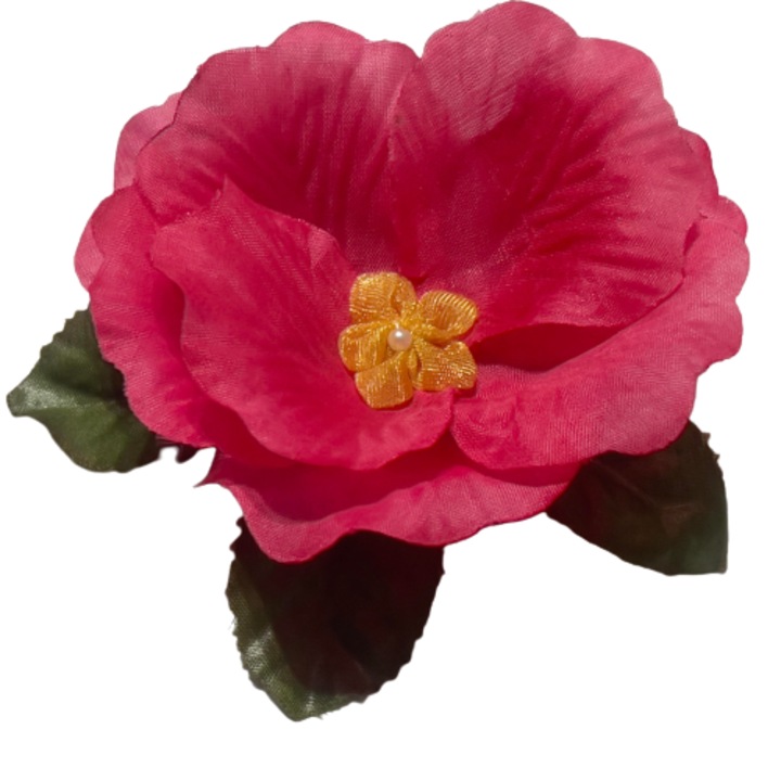 Brosa floare 3D, Handmade, Hibiscus, Statement, 3 in 1, Clips par si floare corsaj, Textil, Metal 12x9x5 cm, Fucsia