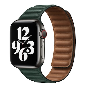 Curea magnetica din piele naturala, Pentru Apple Watch Ultra/SE/8/7/6/5/4/3/2/1, Display 42/44/45/49 mm, Verde