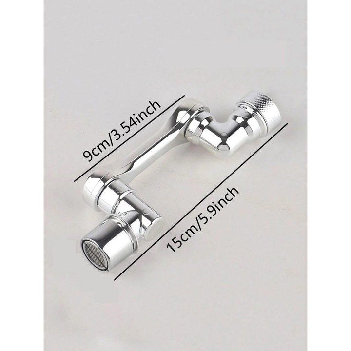 Удължител за кран на мивка, Въртене на 1080°, За баня или кухня, Въртящо се рамо във всяка посока, Интегриран водоспестител, Неръждаема стомана, ABS