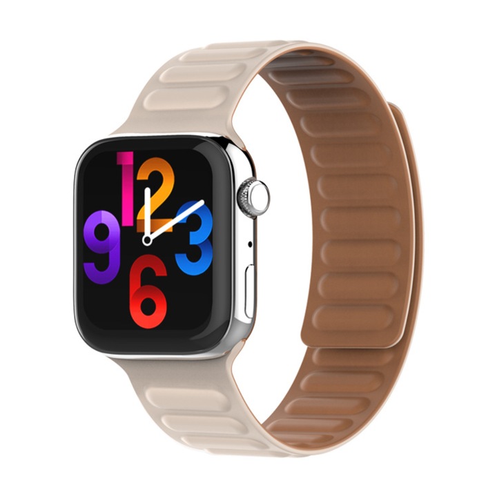Curea magnetica din Silicon, pentru Apple Watch Ultra/8/7/6/5/4/3, Display 42/44/45/49mm, Kaki