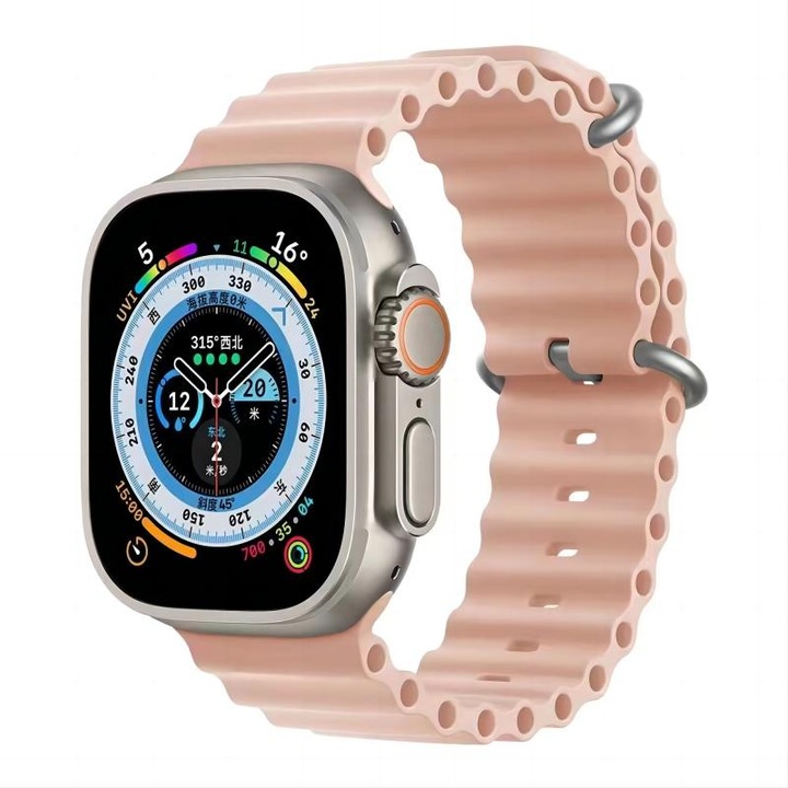 Curea silicon, pentru Apple Watch Ultra/8/7/6/5/4/3, Display 42/44/45/49mm, Roz
