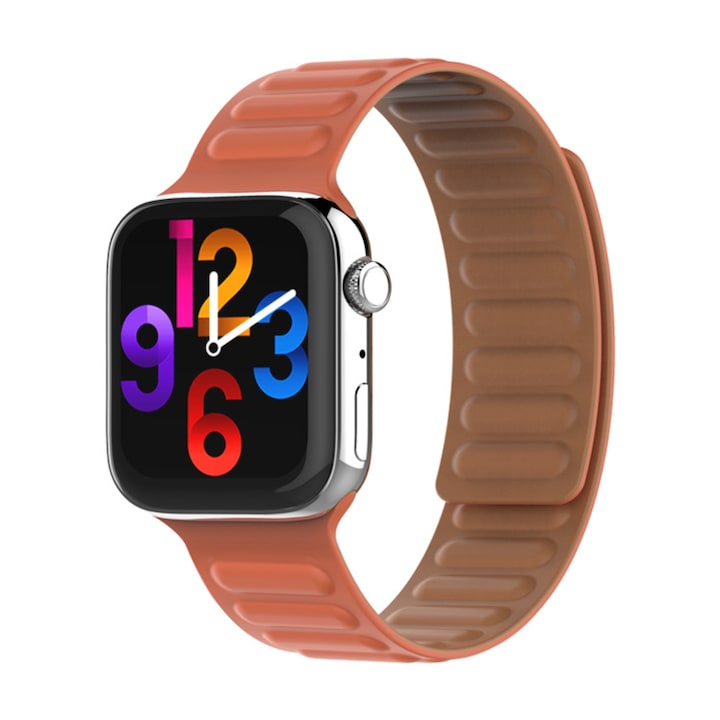 Curea magnetica din Silicon, pentru Apple Watch Ultra/8/7/6/5/4/3, Display 42/44/45/49mm, Portocaliu
