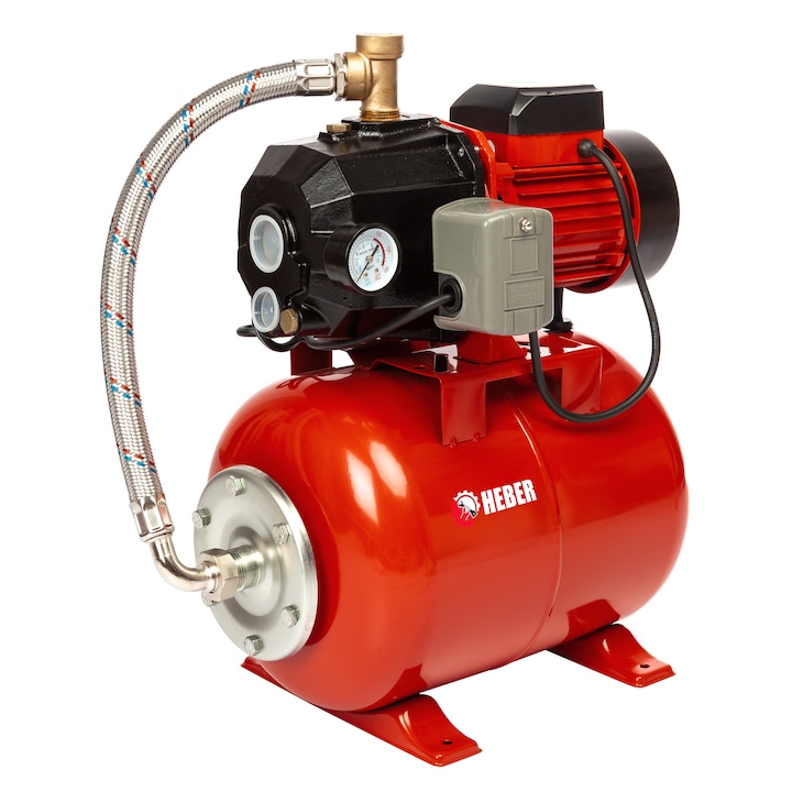 Hidrofor de mare putere HEBER, AUTODP255, cu ejector inclus, pompa fonta, 1150 W, 50 L/min, rezervor 24 L, adancime absorbtie 25 m, protectie supraincalzire, IP 54, 230 V, Rosu