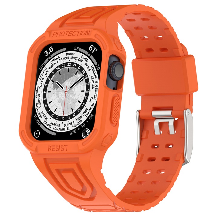Husa si Curea Armored Band, Compatibil cu Apple Watch 4/5/6/7, Display 38/40/41mmmm, TPU, Portocaliu