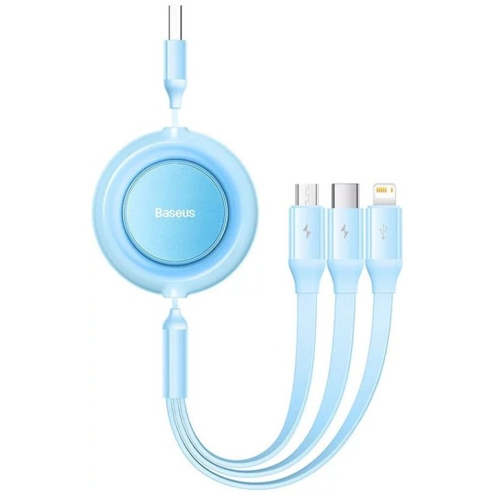 Baseus Bright Mirror 2, 3 az 1-ben Mikro USB, Lightning, USB-C kábel, 3.5 A, 1.1 m, égszínkék