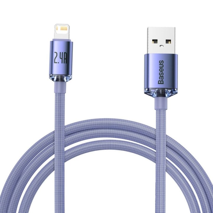 Baseus crystal shine series gyorstöltő és adatkábel USB Type A / Lightning 2.4A 2m purple (CAJY000105)