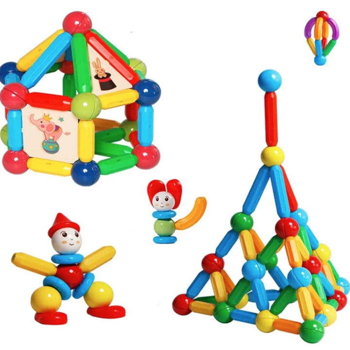 Joc de constructie magnetic, MAGPLAYER, Magnetic Sticks & Balls, 88 piese