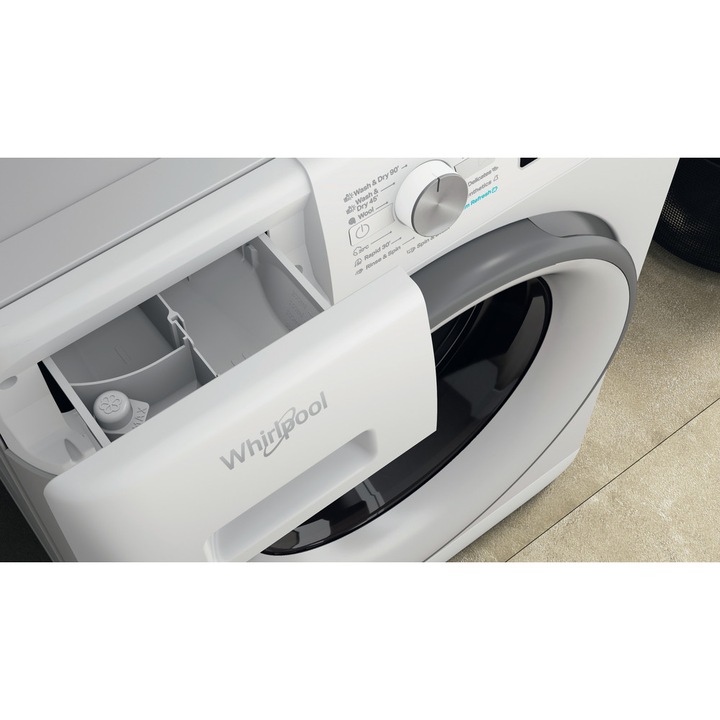 Masina de spalat cu uscator, Whirlpool, FFWDB 864369 SV EE, Functie de abur, Clasa energetica A, max. 1400 rpm, capacitate 8/6 kg, 6th Sense, Optiune FreshCare+, Alb