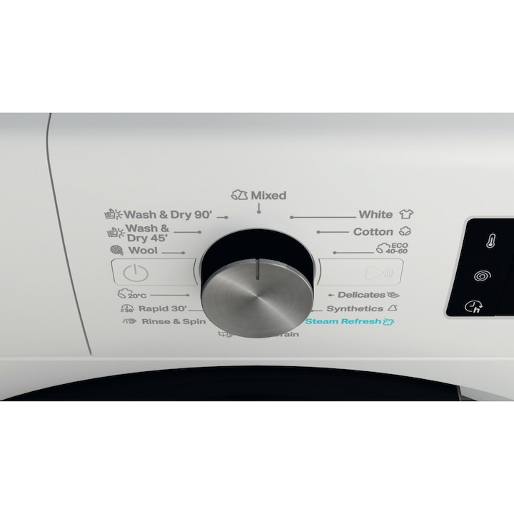 Masina de spalat rufe cu uscator Whirlpool FreshCare+ FFWDB 976258 BV EE, 9 kg Spalare / 7 kg Uscare, 1600 rpm, Clasa E, Tehnologia al 6-lea Simt, Motor Inverter, Display Digital, Alb/Negru