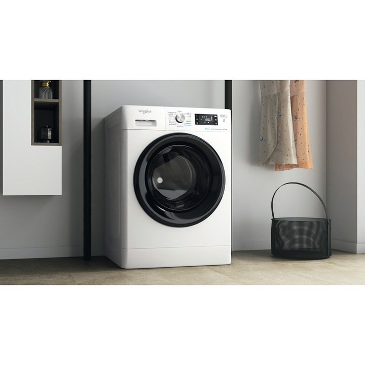 Masina de spalat rufe cu uscator Whirlpool FreshCare+ FFWDB 976258 BV EE, 9 kg Spalare / 7 kg Uscare, 1600 rpm, Clasa E, Tehnologia al 6-lea Simt, Motor Inverter, Display Digital, Alb/Negru