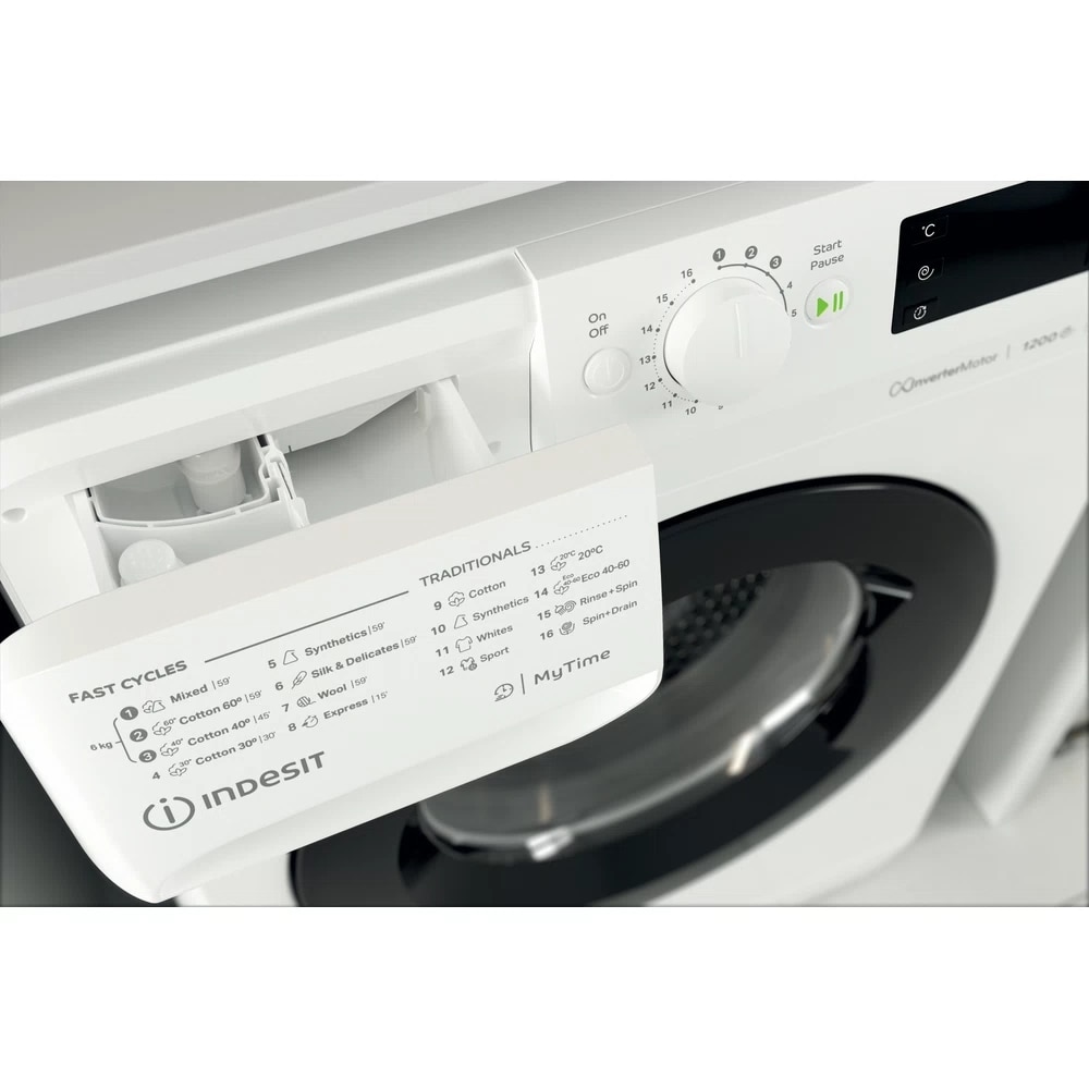 Masina de spalat Slim rufe Indesit MTWSE 61294 WK EE, 6 kg, Clasa C, 1200 RPM, Alb