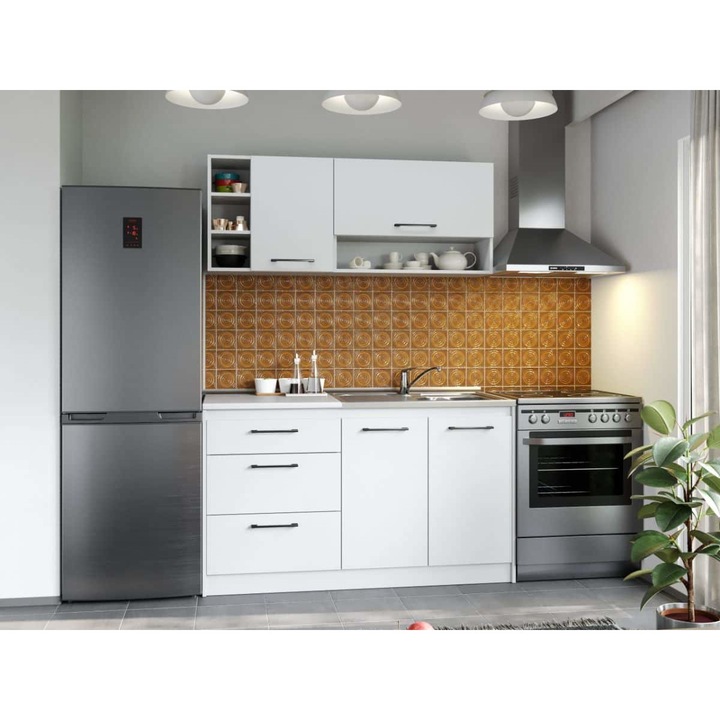 Set Mobila Bucatarie, Mina Pure Alb, C47, L 142 x A 60 x H 200 cm