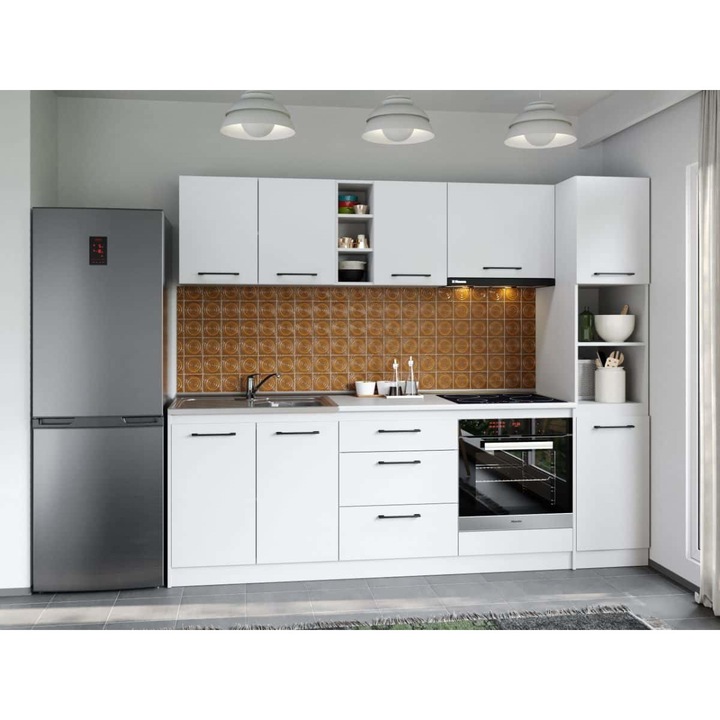 Set Mobila Bucatarie, Mina Pure Alb, C54, L 244.2 x A 60 x H 200 cm