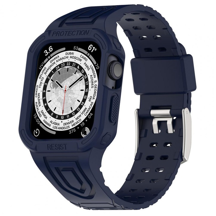 Husa si Curea Armored Band, Compatibil cu Apple Watch, Display 49mm, TPU, Bleumarin