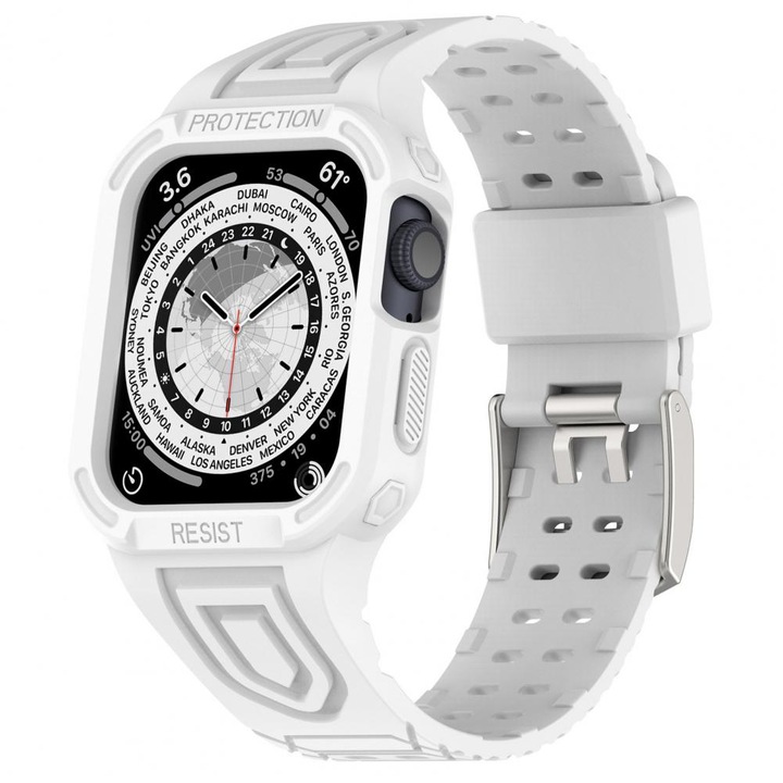 Husa si Curea Armored Band, Compatibil cu Apple Watch Ultra/Ultra2, Display 49mm, TPU, Alb