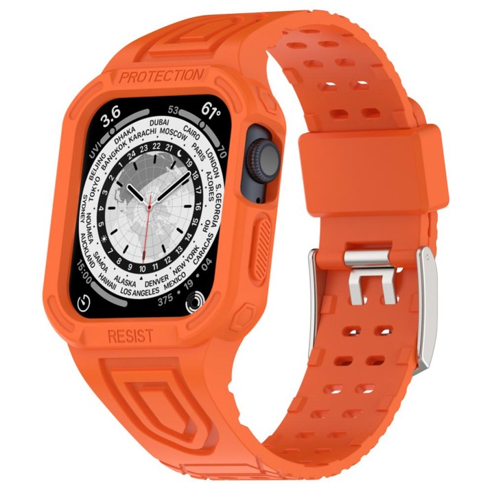 Husa si Curea Armored Band, Compatibil cu Apple Watch, Display 49mm, TPU, Portocaliu