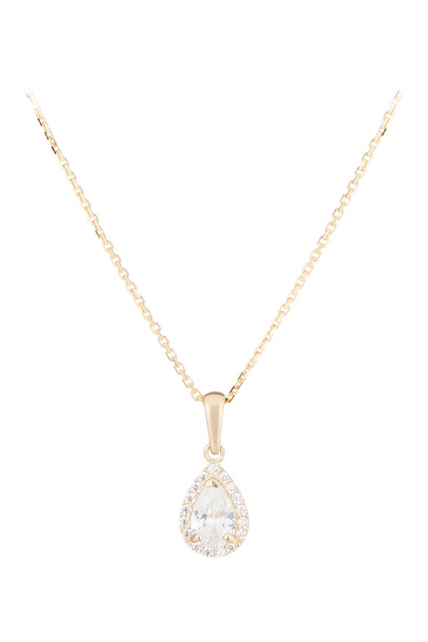 L'Instant D'or, Colier din aur de 9K cu pandantiv din zirconia in forma de lacrima, Auriu, Argintiu