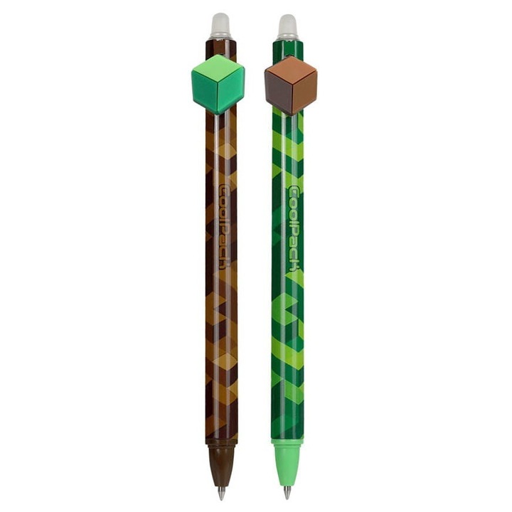 Комплект от 2 изтриваеми химикалки, Colorino Kids, 0,5 мм, зелено/кафяво